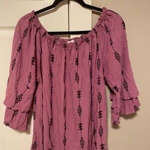 LASCANA Purple Blouse with 3/4 Sleeves and Off-the-Shoulder Style